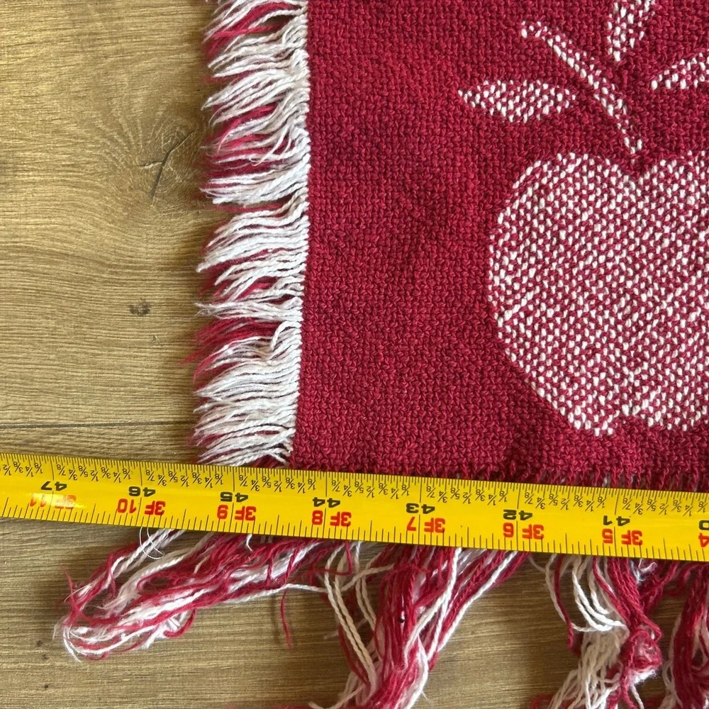 Vintage Farmhouse Woven Tapestry Throw Blanket Rooster Cat Pig Red Blue Fringed